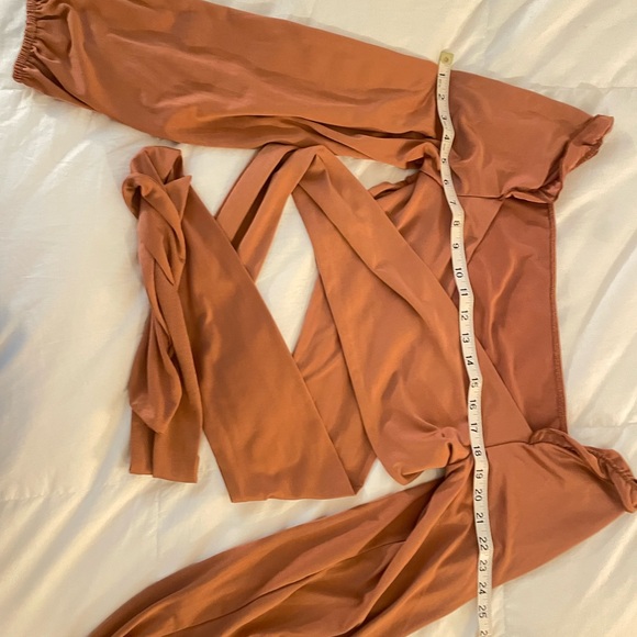 Rust Orange/Rose Gold/Blush Wrap, Long Sleeve, Off the Shoukder Top - Picture 4 of 4